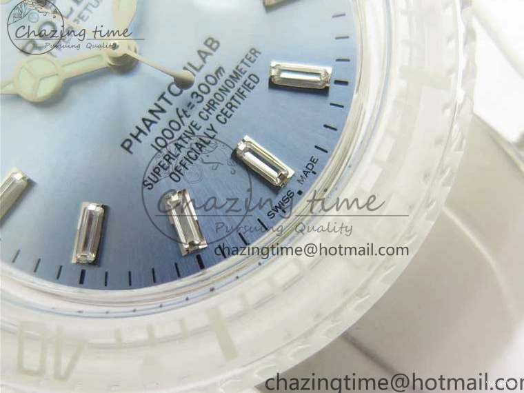 Best Phantomlab Edition 3AF White Dial Submariner VR3135 on Strap Rubber Blue Transparent Light 1109